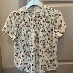 Bohme Floral Smocked Top - Cream and Red